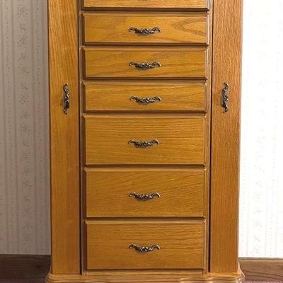 Queen Anne Style Oak Jewelry Cabinet 