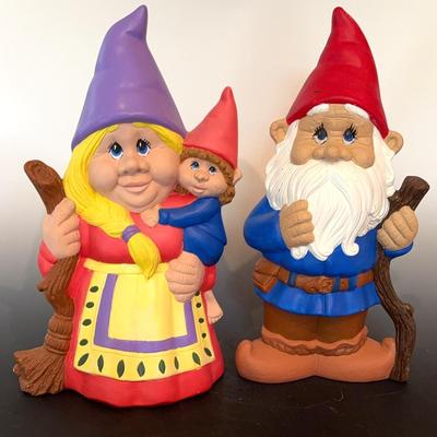 2 Piece Hand-Painted Ceramic Garden Gnome Set