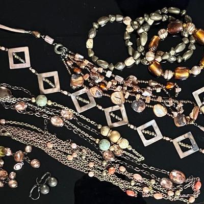 Bronze Tone Jewelry with Monet Demiparure and Mother of Pearl