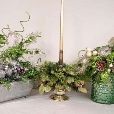 Green and Silver Holiday Arrangements 