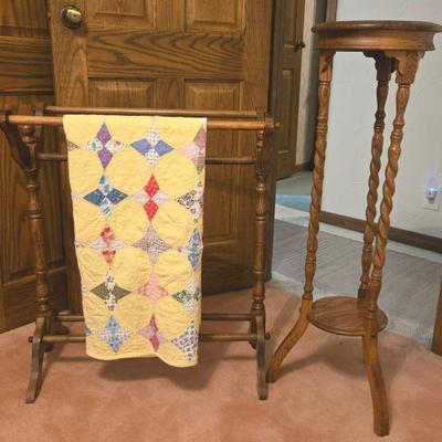 Vintage Wood Quilt Rack And Tall Plant Stand