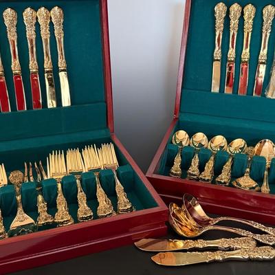 F.B. Rogers Gold Toned Flatware Set, 2 Boxes & 88 Pieces Total