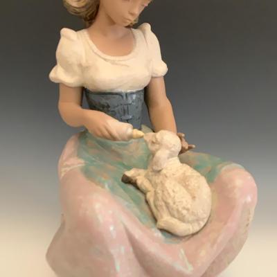 NAO By Lladro Figurine Girl Feeding Lamb