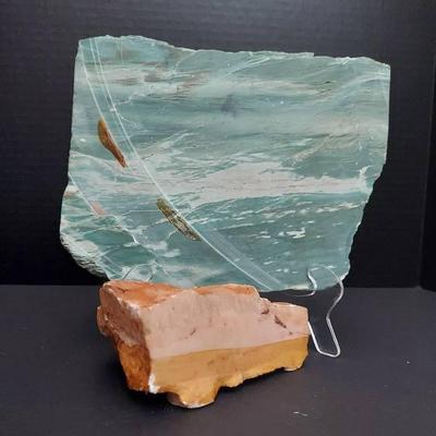 Orange Calcite With Jadeite Wedge Slab