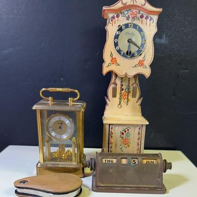 Bradley Wind Up Mini "Grandfather" Clock/Perpetual Calendar/Levenger Magnifier/Mini Anniversary  
