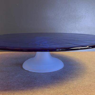 Cobalt Blue Cake Stand With White Frosted Pedestal
