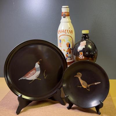 Mexican Mayan Aztec Kahlua Bottle/Courac Roadrunner & Quail