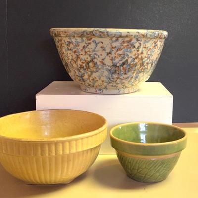 Red Wing Pottery Bowl Spongeware & Yellow Ring Bowls/ McCoy Asparagus Pattern Bowl 