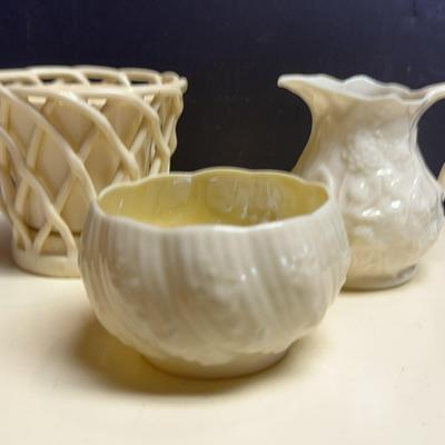 Erphila Mini Planter, Black Stamp Belleek Cream & Sugar