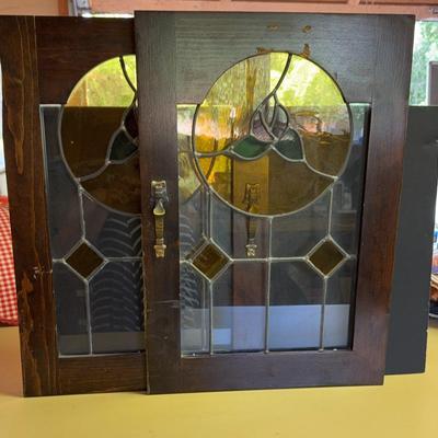 Leaded Stained Glass Cabinet Doors c. 1970's 