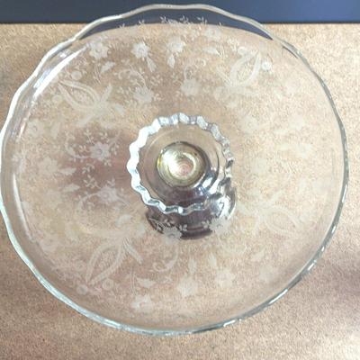 Viking New Martinsville Prelude Glass Pedestal Cake Stand w/Sterling Base