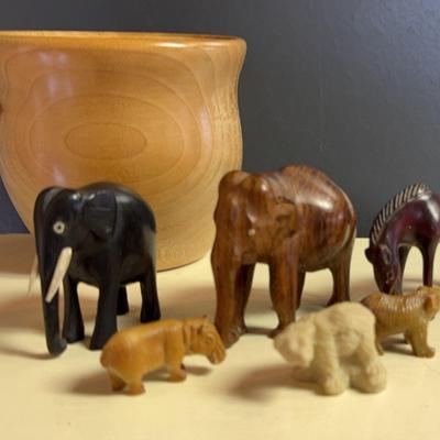 Wood Animals and Vase 