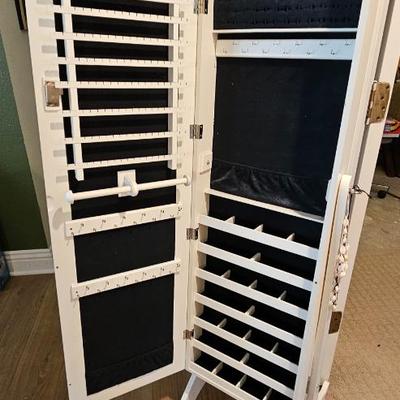 Standing Cheval mirror locking jewelry case.