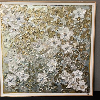 Framed Acrylic Mixed Media Textural Floral