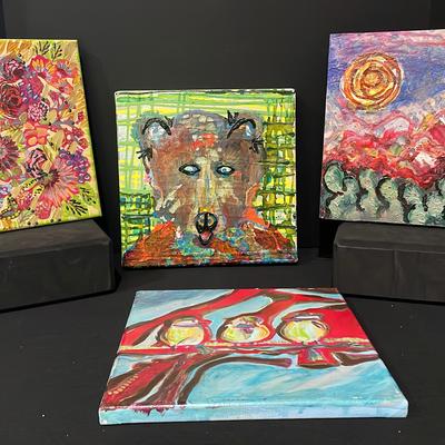 Group Of Four, 10”x10”colorful Acrylic Paintings