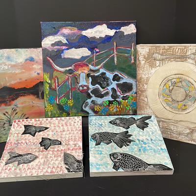 Five Paintings: 2-8”x8” Mixed Media, 3-12”x12”
