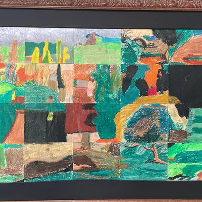 Abstract Mixed Media Collage Framed 40” X 27”