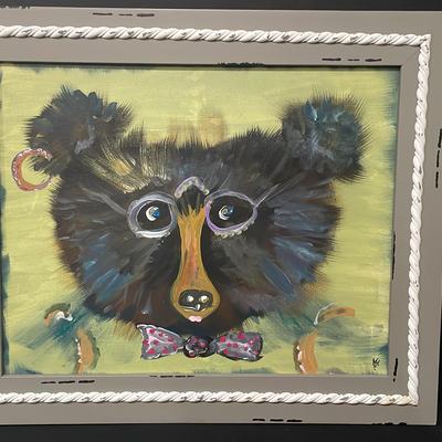Framed Acrylic Bow tie Bear-24.5 X20.5