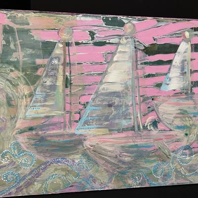 Pastel Sailing Painting On Canvas.