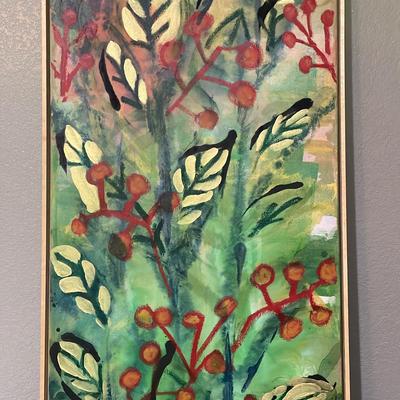 Framed Botanical Abstract Painting. 54”x 25”