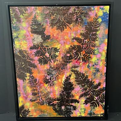 Framed Acrylic Painting 17.5 X 21.5, Subject Matter Colorful Ferns