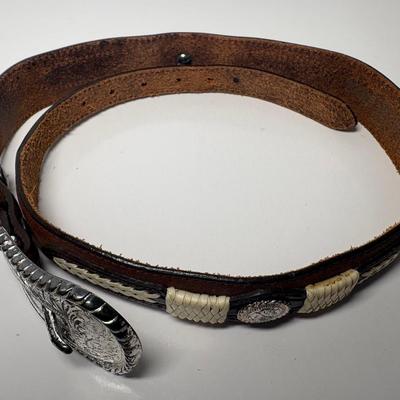 Vintage Justin 702BD Top Grain Leather & Raw Hide Accented Belt, Size 28