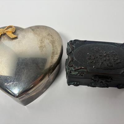 Vintage Floral Trinket Box & Metal Heart Box