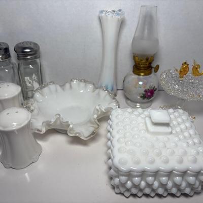 Misc. Dresser Decor Items, Mini Oil Lamp & Salt/Pepper Shakers