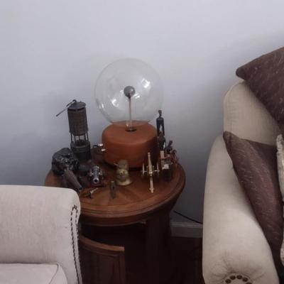 Antique science items and end table