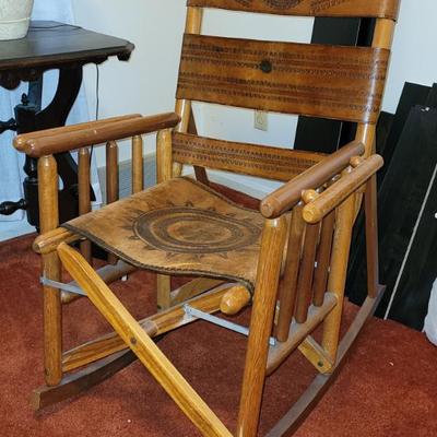 Sale Photo Thumbnail #52: Leather seat/back folding rocker