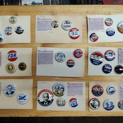 Political buttons, authentic and reproductions almost all are vintage 