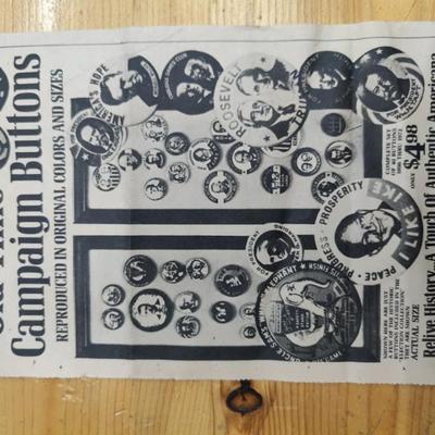 Political buttons, authentic and reproductions almost all are vintage 