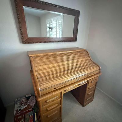 Vintage Roll Top Desk And Mirror