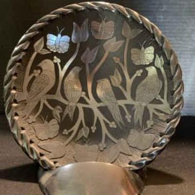 Ta194v mata ortiz pottery black plate and stand