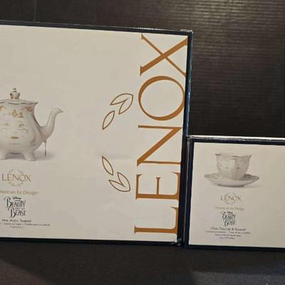 Ta283 lenox mrs potts teapot and chip teacup and saucer