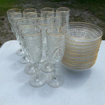 Gold Rim Champagne And Salad