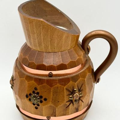 French Vintage 1940s Faceted Wooden Vase with Metal Lining