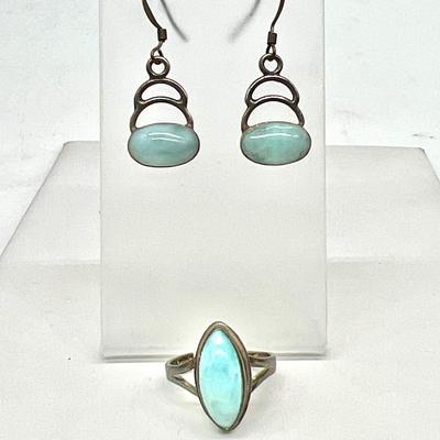 Matching Larimar Sterling Silver Ring & Earrings Set