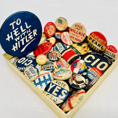 Incredible Collection of WWII Era Political Pins
