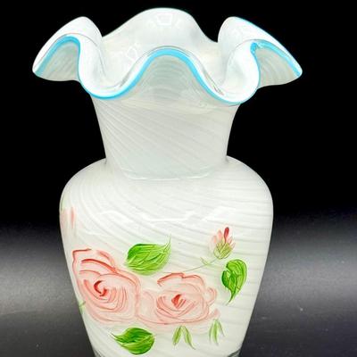 Fenton Style Rose Ruffled Vase