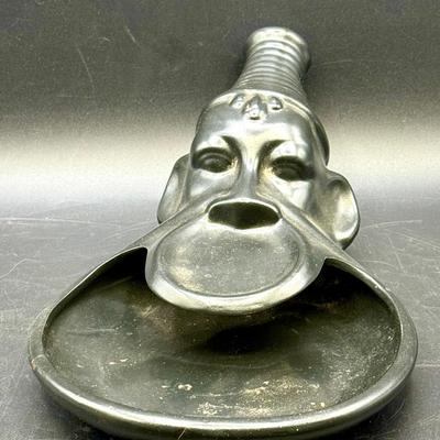 Vtg MCM African Tribal Warrior Black Ceramic Ashtray Coin Dish Wall Art Figure