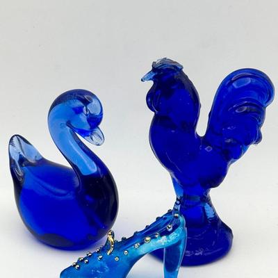 (3) Beautiful Blue Glass Figurines 