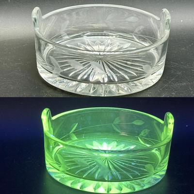 Vintage Depression Glass Etched Flower Bowl-UV Reactive