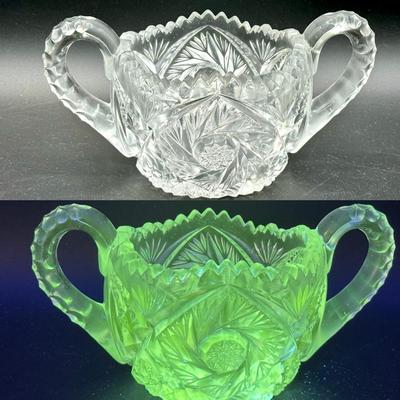 Cut Glass Sugar Bowl-UV Reactive
