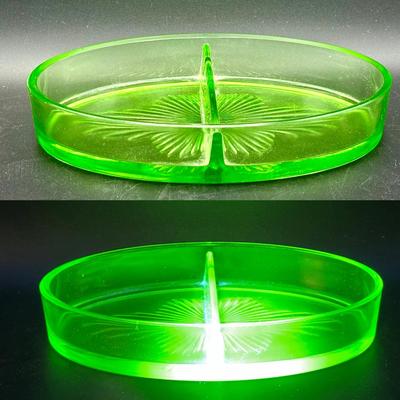 Divided Condiment Uranium Glass Tray