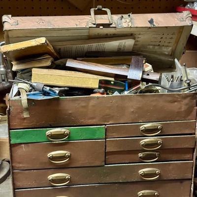 Vintage Metal Tool Box Packed With Tools