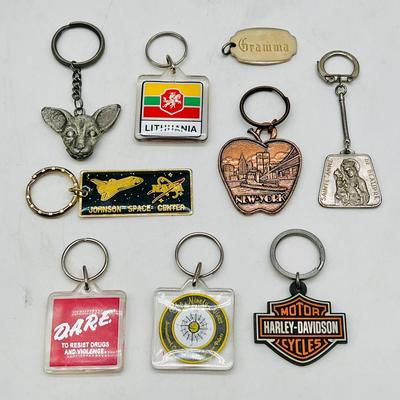 Keychains including DARE, Harley-Davidson, New York & Dogs