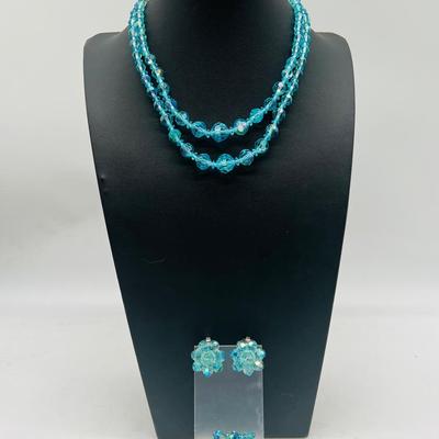 Vintage Blue Rhinestone Jewelry Set