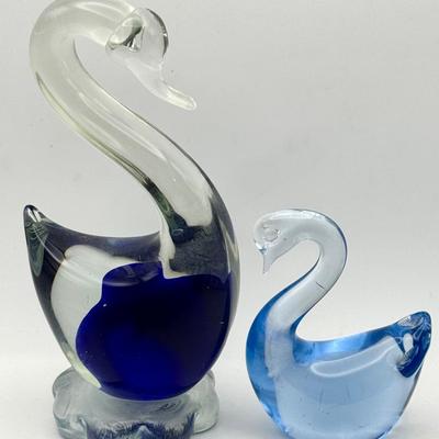 (2) Art Glass Swans