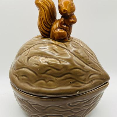 Adorable ROC Pottery “Squirrel on Walnut” Nut Dish